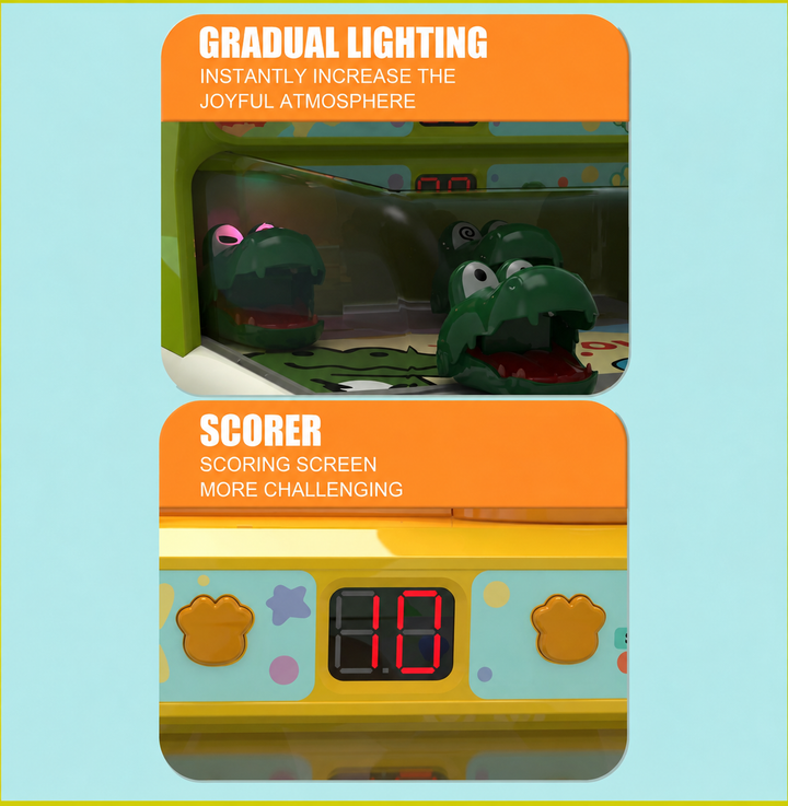 Detail views of the crocodile targets and digital score display