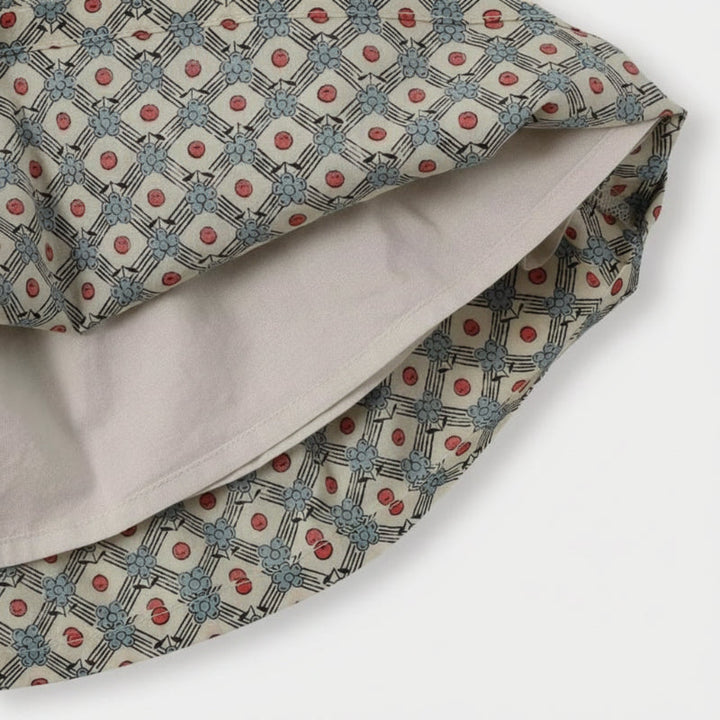 Daisy-print skirt hem lifted to reveal its light-colored lining