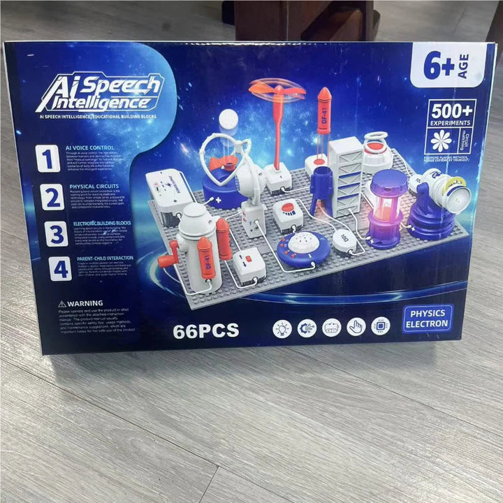 Box for the 66-piece Deluxe circuit building set, marked ages 6+ and 500+ experiments