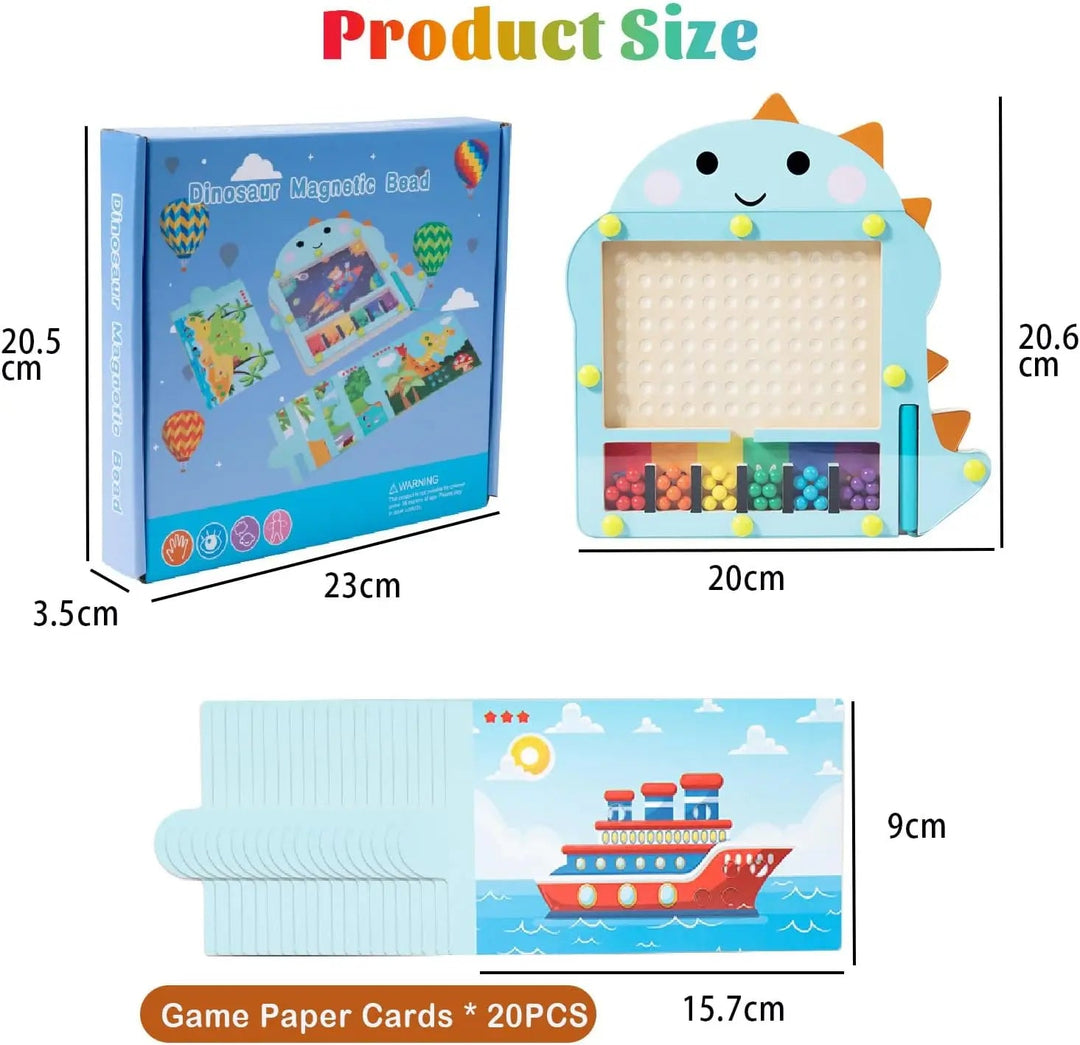Measurement chart for the dinosaur maze board, packaging and illustrated pattern cards