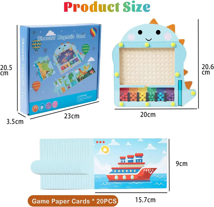 Measurement chart for the dinosaur maze board, packaging and illustrated pattern cards