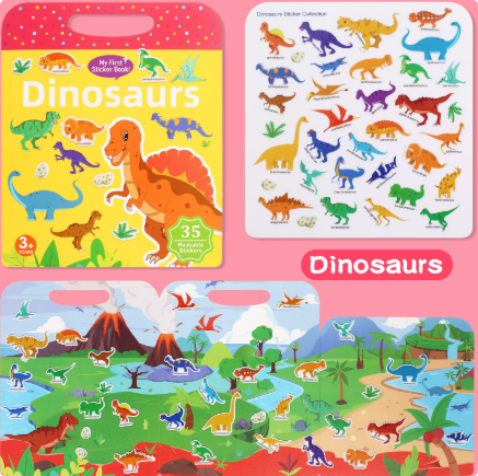 Dinosaur activity book with 35 stickers and a foldout prehistoric scene