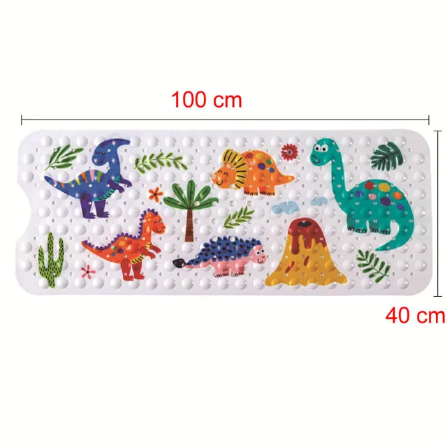 Dinosaur bath mat with colorful dinosaurs and 100 x 40 cm dimensions
