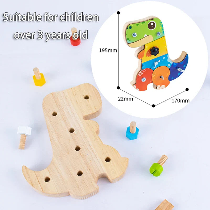 Dinosaur board measurement graphic showing 19.5 x 17 x 2.2 cm dimensions and loose bolts