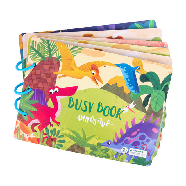 Dinosaur activity book with a colorful illustrated cover and blue binding rings