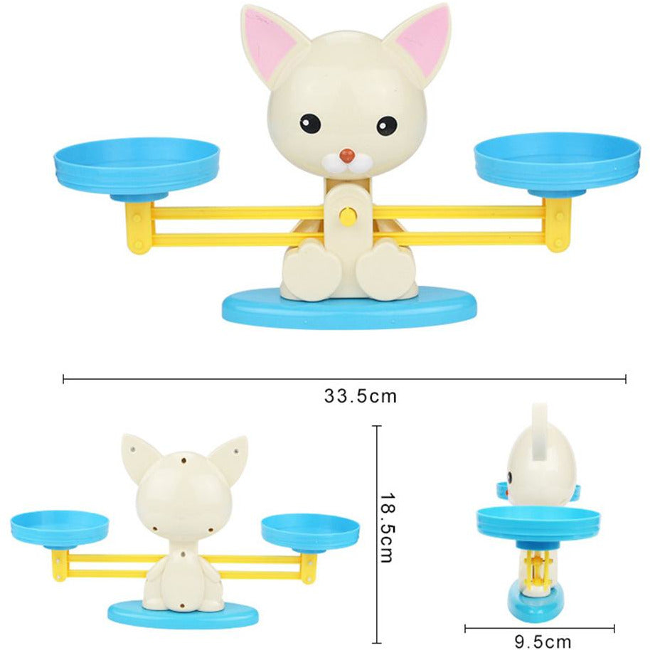 Dog balance scale measurements: 33.5 cm wide, 18.5 cm tall, and 9.5 cm deep