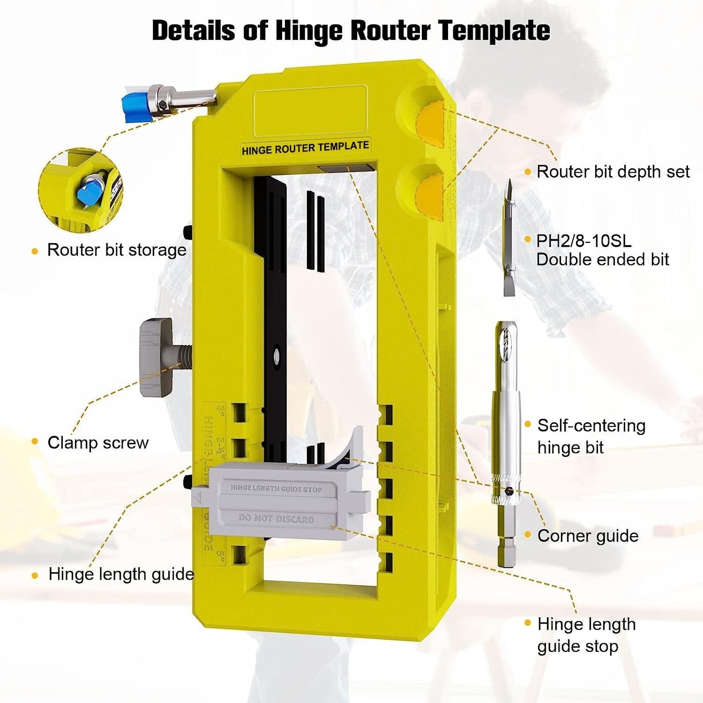 Door Hinge Routing Guide Adjustable Mortise Template Product Image 05