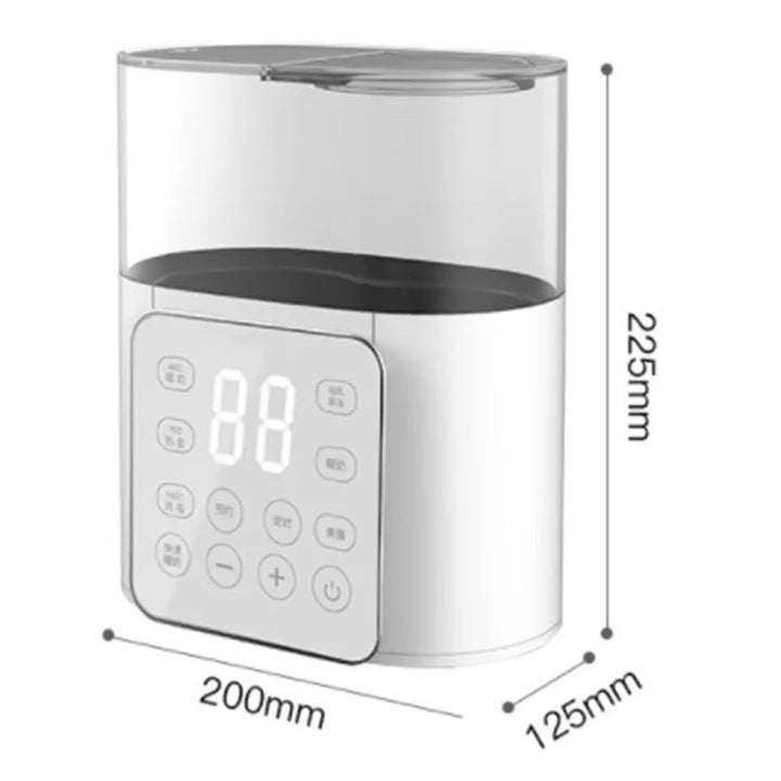 Bottle warmer dimension diagram showing 200 mm width, 125 mm depth, and 225 mm height.