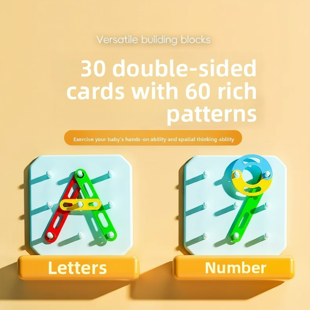 Letter A and number 9 pegboard designs illustrating patterns from the double-sided cards
