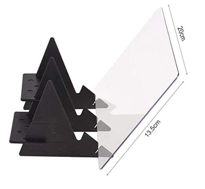 Clear drawing panel with black supports and labeled dimensions of 13.5 by 20 cm