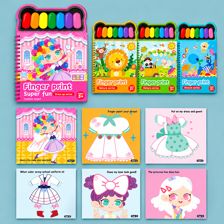 Dress-up finger painting book with clothing and character activity pages