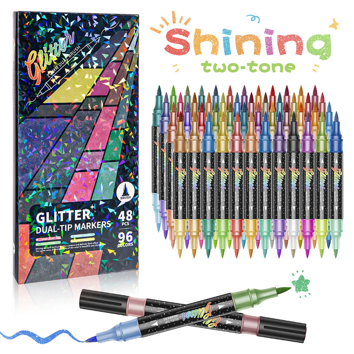 Boxed 48-marker set with 96 colors and dual-ended markers on display