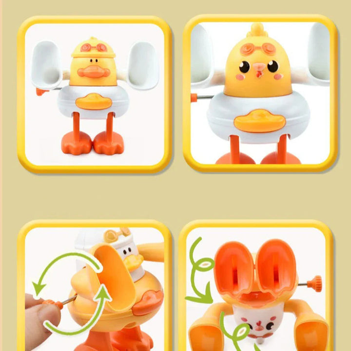Duck and chick designs with close-ups showing wing rotation and flipping movement