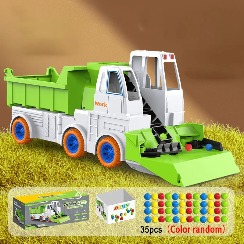 Green dump truck with balls, a container, and packaging for the 35-piece option