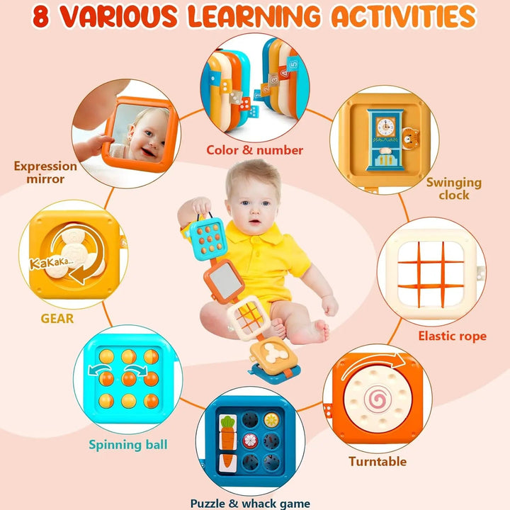 Eight activity options, including a mirror, gears, buttons, an elastic grid, and rotating panels