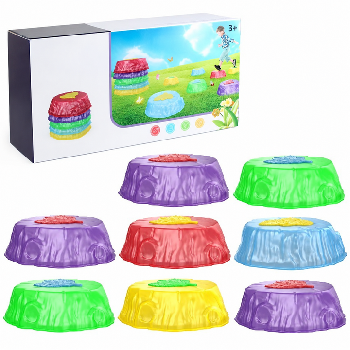 Eight-piece balance stone set with colorful stepping stones and its box