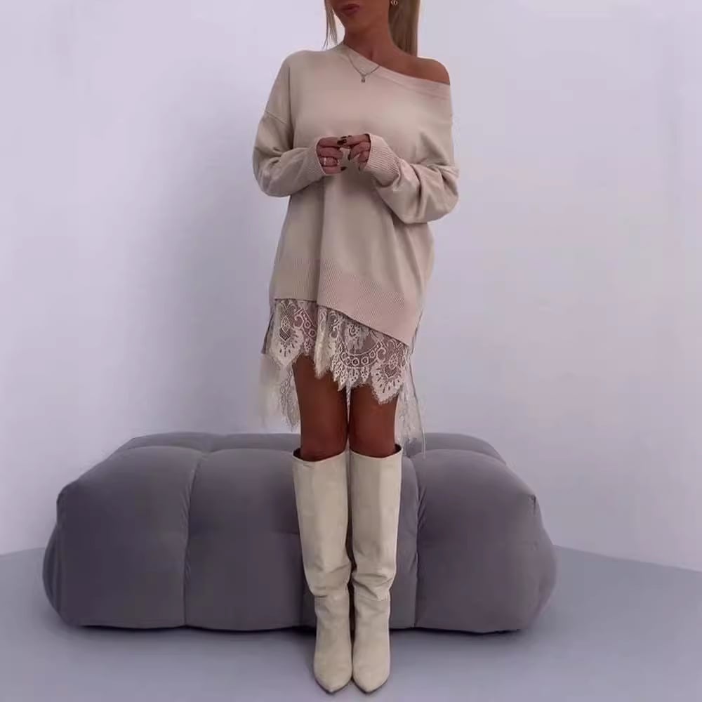 Elara Split Midi Skirt Lace Accent Product Image 03