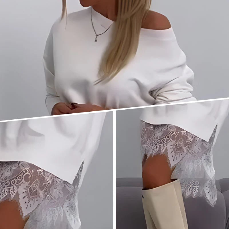 Elara Split Midi Skirt Lace Accent Product Image 05