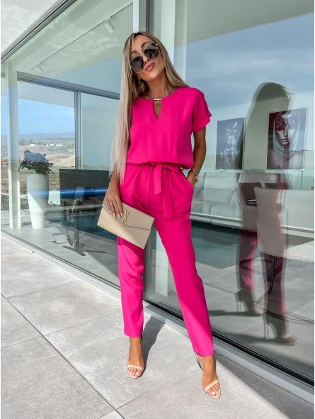 Elara V Neck Short Sleeve Jumpsuit Product Image 02