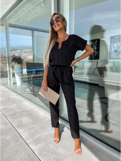 Elara V Neck Short Sleeve Jumpsuit Product Image 04