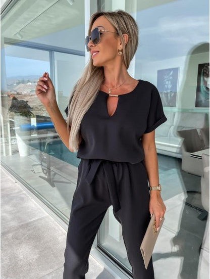 Elara V Neck Short Sleeve Jumpsuit Product Image 05