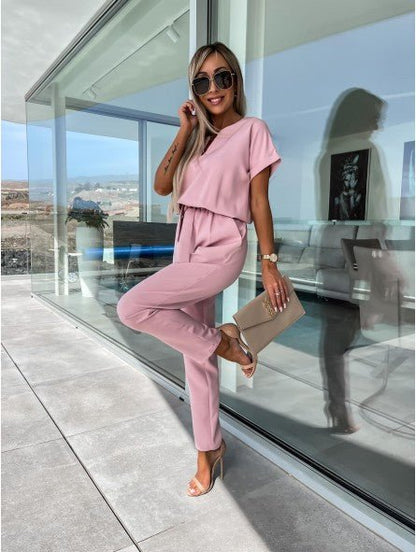 Elara V Neck Short Sleeve Jumpsuit Product Image 06