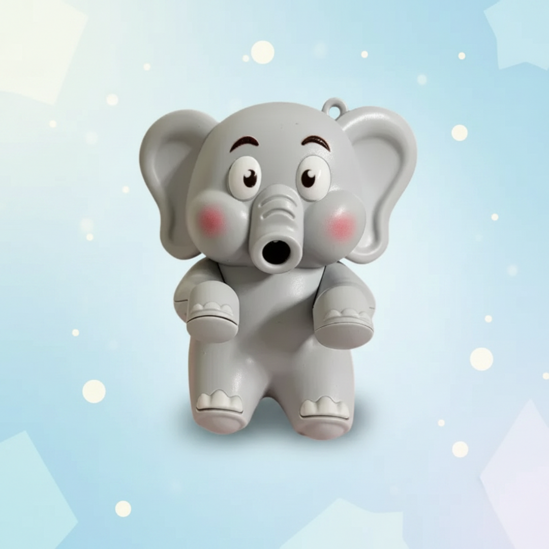 Front view of a gray elephant food cooling fan against a pale blue star-patterned background