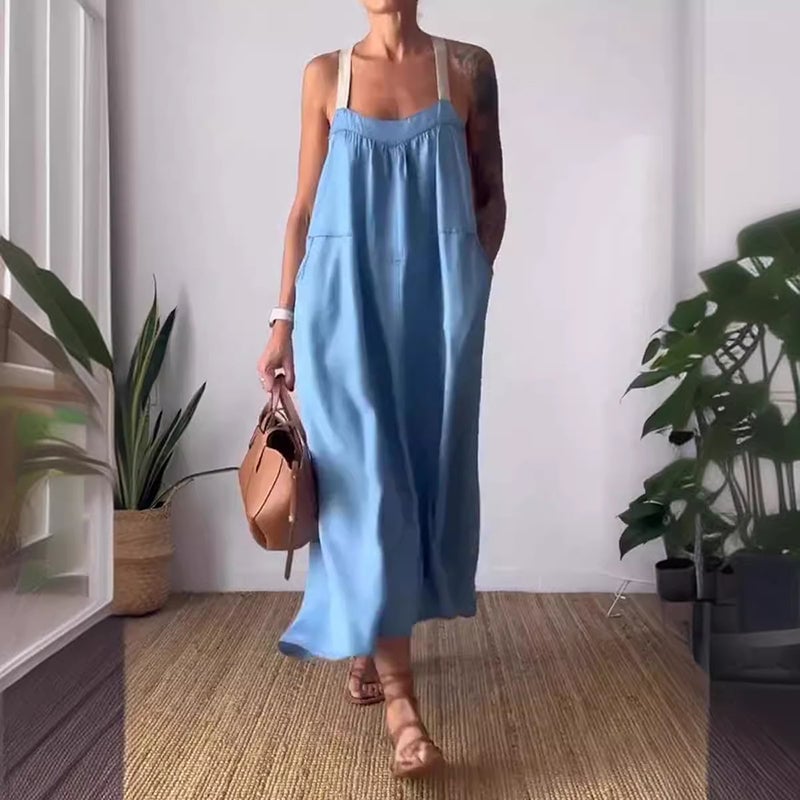 Emberline Cotton Linen Sling Dress Relaxed Fit Product Image 01