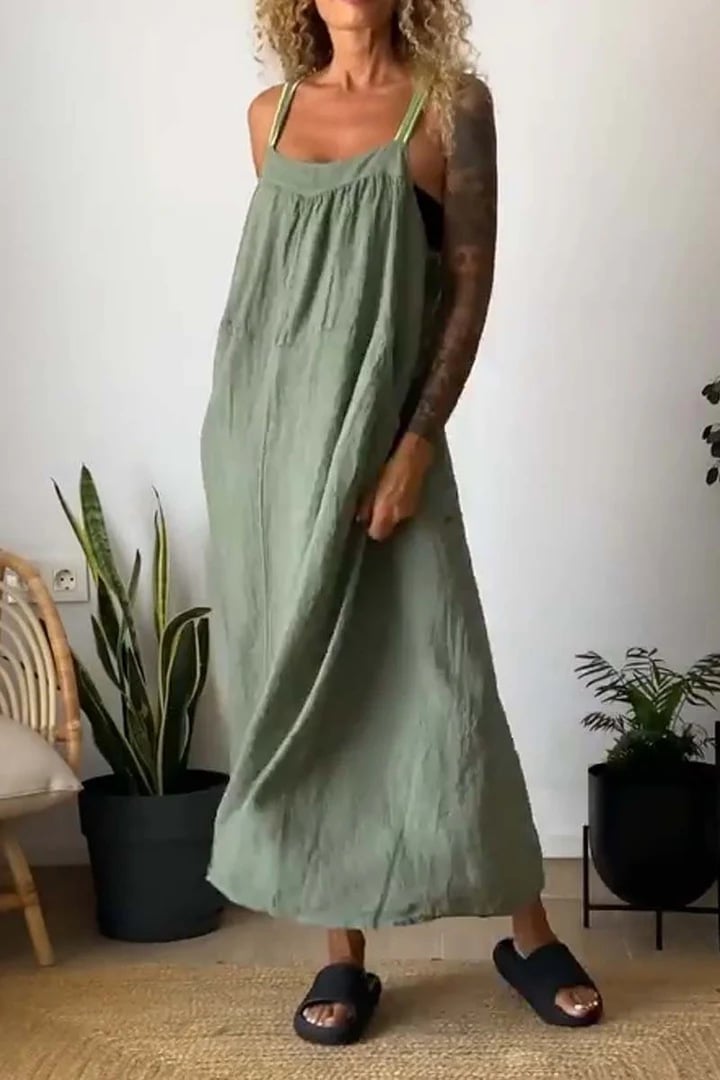 Emberline Cotton Linen Sling Dress Relaxed Fit Product Image 10