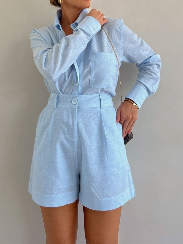 Emberly Linen Blend Blouse Shorts Set Product Image 02