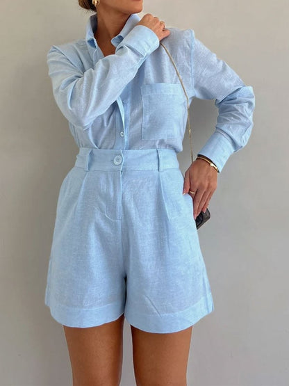 Emberly Linen Blend Blouse Shorts Set Product Image 02