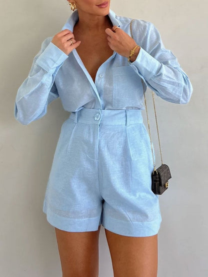 Emberly Linen Blend Blouse Shorts Set Product Image 03