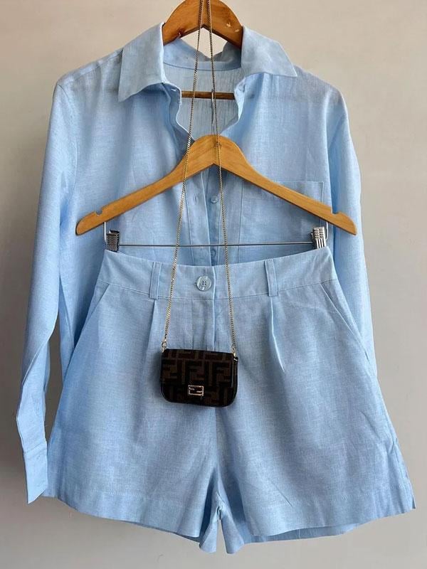 Emberly Linen Blend Blouse Shorts Set Product Image 04