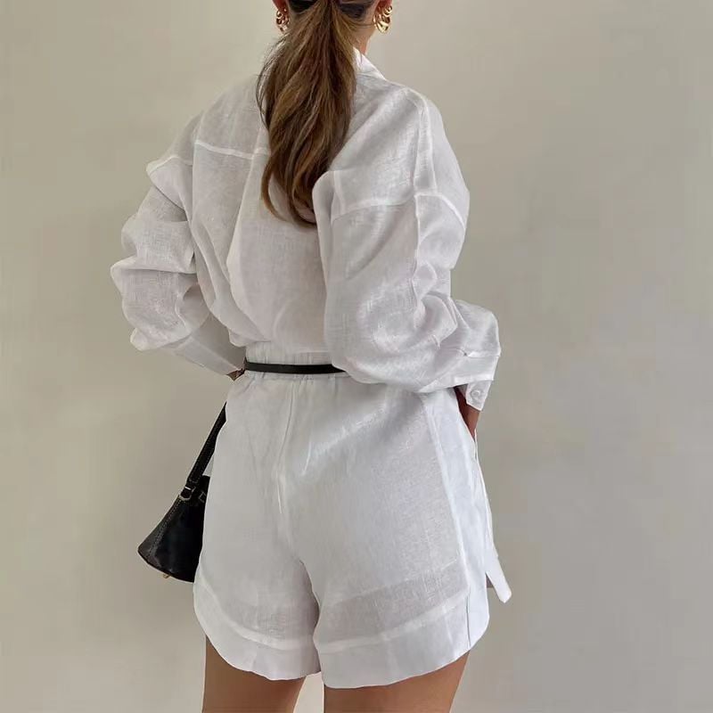 Emberly Linen Blend Blouse Shorts Set Product Image 06