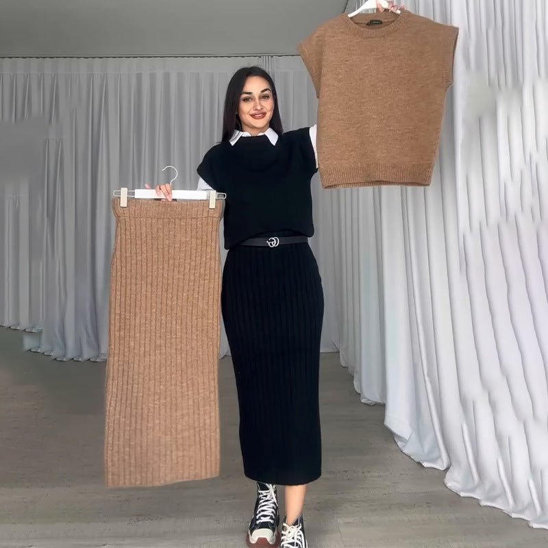 Emberly Ribbed Knit Two Piece Midi Skirt Set Product Image 02