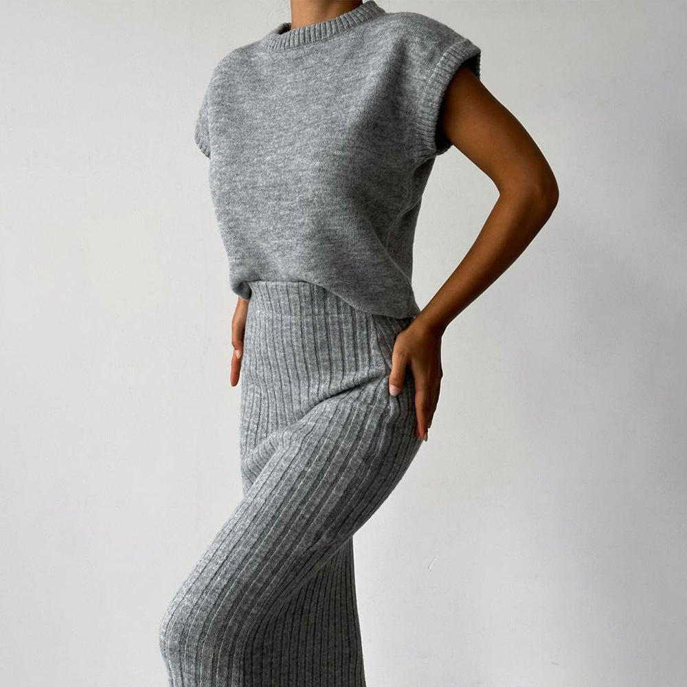 Emberly Ribbed Knit Two Piece Midi Skirt Set Product Image 05