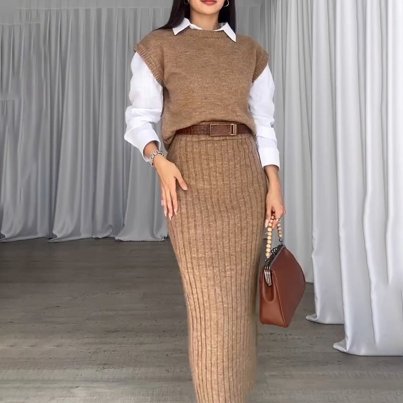 Emberly Ribbed Knit Two Piece Midi Skirt Set Product Image 06