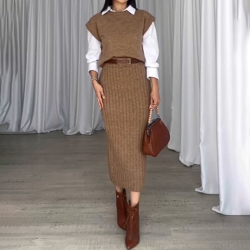 Emberly Ribbed Knit Two Piece Midi Skirt Set Product Image 07