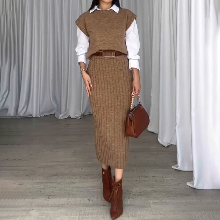 Emberly Ribbed Knit Two Piece Midi Skirt Set Product Image 07