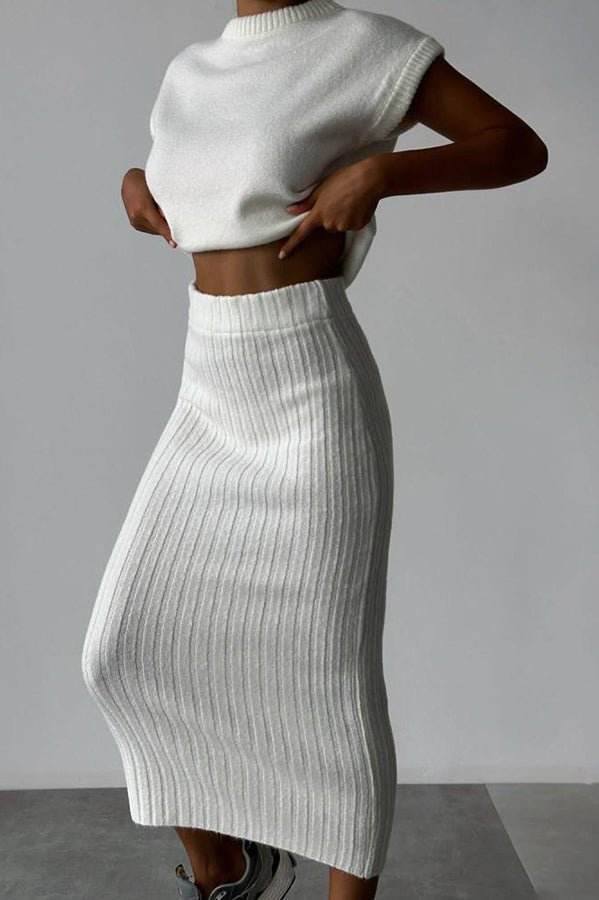 Emberly Ribbed Knit Two Piece Midi Skirt Set Product Image 09