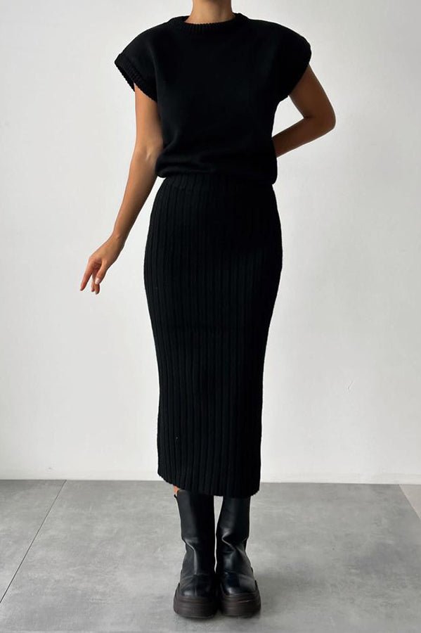 Emberly Ribbed Knit Two Piece Midi Skirt Set Product Image 10