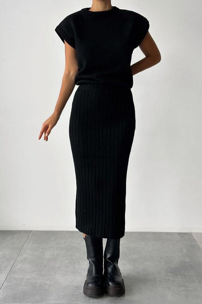 Emberly Ribbed Knit Two Piece Midi Skirt Set Product Image 10