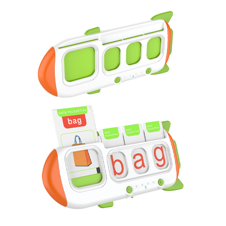 English card reader shown with empty slots and with cards inserted to spell bag.