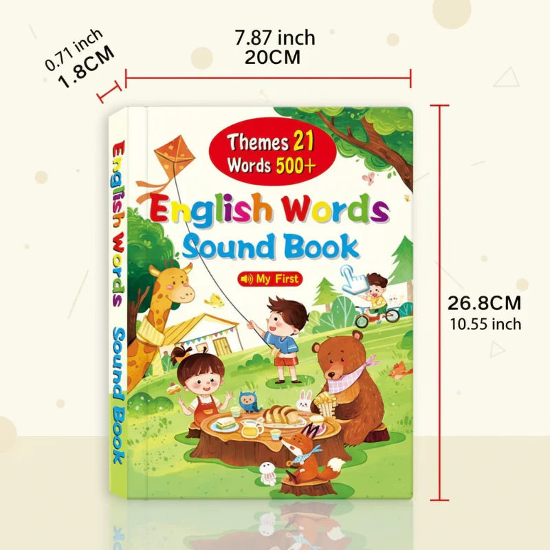 English sound book measurements showing a height of 26.8 cm, width of 20 cm and thickness of 1.8 cm