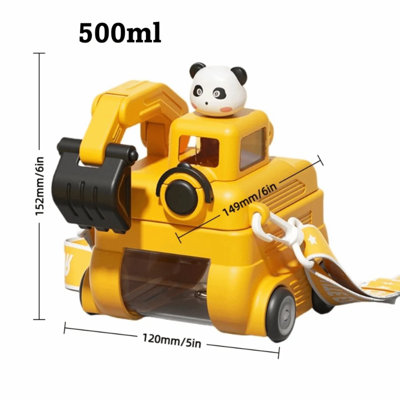 Yellow 500 mL excavator bottle with 152 mm height, 149 mm length, and 120 mm width measurements