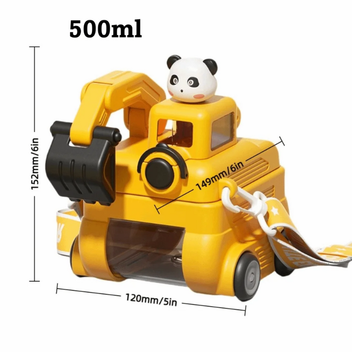Yellow 500 mL excavator bottle with 152 mm height, 149 mm length, and 120 mm width measurements