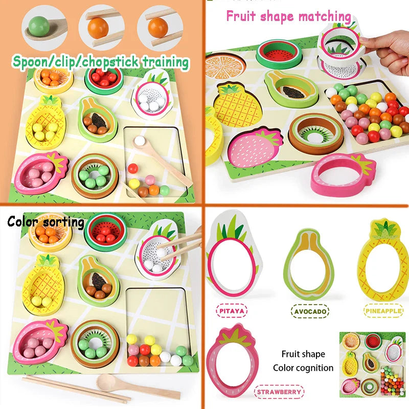 Extended Set with fruit-shaped bowls, colored balls, a spoon, and chopsticks for sorting