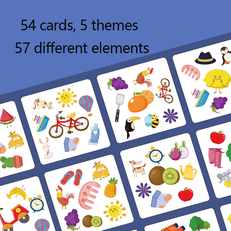 54-card matching game with five themes and 57 different picture symbols