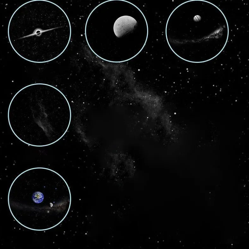 Five planet and star-field projection previews on a dark background