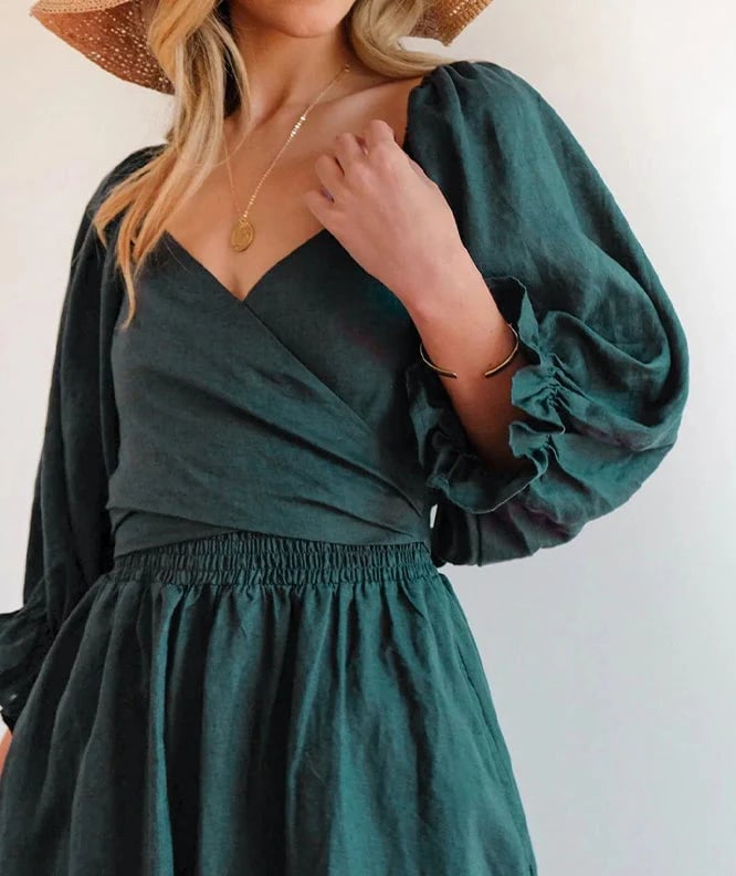 Flexible Reversible Cotton Midi Dress Lantern Sleeves Product Image 06